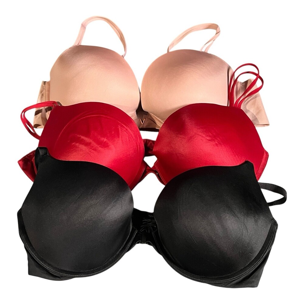 Lot of 3 Victorias Secret 38C Padded Push Up Very Sexy Bras Black Pink Red